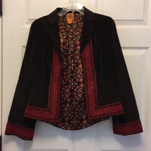 tory burch brown jacket and polka dot top set 4